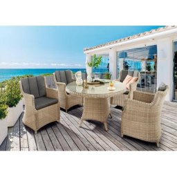 Destiny Garten-Essgruppe LUNA, (14-tlg), 4 Sessel, 1 Tisch Ø 120er, Polyrattan, inkl. Auflagen