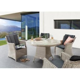 Destiny Garten-Essgruppe LUNA, (14-tlg), 4 Sessel, 1 Tisch Ø 120er, Polyrattan, inkl. Auflagen