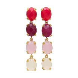 Gemshine Ohrringe 'Rubin, Rosenquarz und Onyx' Weiss Damen