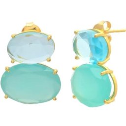 Gemshine Ohrringe 'Chalcedon und Aquamarin Quarz' Weiss Damen