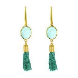 Gemshine Ohrringe 'OVAL Chalcedone und Quasten' Weiss Damen