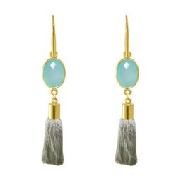 Gemshine Ohrringe 'OVAL Chalcedone und Quasten' Weiss Damen