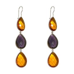 Gemshine Ohrringe 'Amethysten und Citrin Tropfen' Weiss Damen