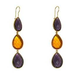 Gemshine Ohrringe 'Amethysten und Citrin Tropfen' Weiss Damen