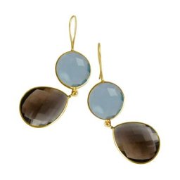 Gemshine Ohrringe 'Rauchquarz und Blautopas Quarz Tropfen' Weiss Damen