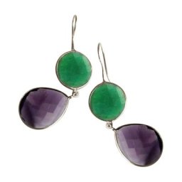 Gemshine Ohrringe 'Smaragd Tropfen und Amethysten' Weiss Damen