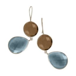 Gemshine Ohrringe 'Rauchquarz und Blautopas Quarz Tropfen' Weiss Damen