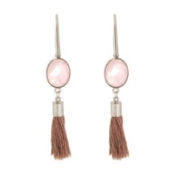 Gemshine Ohrringe 'OVAL Rosenquarze und Quasten' Weiss Damen