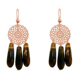Gemshine Ohrringe 'Mandalas und Tigerauge Chandelier Tropfen' Weiss Damen