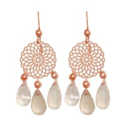 Gemshine Ohrringe 'Mandalas und Rosenquarze Chandelier Tropfen' Weiss Damen