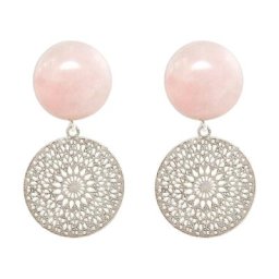 Gemshine Ohrringe 'Rosenquarz Cabochons und Mandalas Tropfen' Weiss Damen