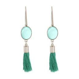 Gemshine Ohrringe 'OVAL Chalcedone und Quasten' Weiss Damen