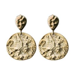 Gemshine Ohrringe 'Münzen Pegasus Pferd - Runde Antique Ethnic Vintage Coin' Weiss Damen