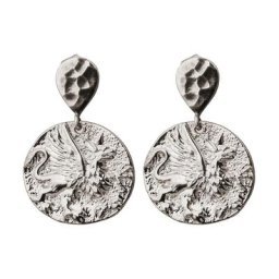 Gemshine Ohrringe 'Münzen Pegasus Pferd - Runde Antique Ethnic Vintage Coin' Weiss Damen