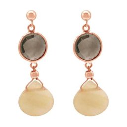 Gemshine Ohrringe 'Smoky Rauchquarz und Chalcedon Tropfen' Weiss Damen