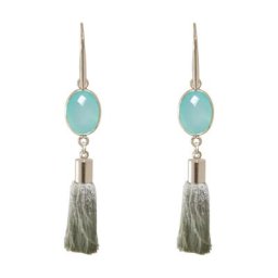 Gemshine Ohrringe 'OVAL Chalcedone und Quasten' Weiss Damen