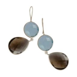 Gemshine Ohrringe 'Rauchquarz und Blautopas Quarz Tropfen' Weiss Damen