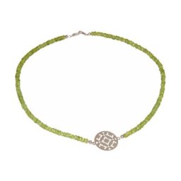Gemshine Halskette 'Choker: Yoga Mandala und Peridot Edelsteine' Ketten Weiss Damen