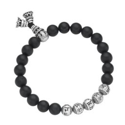 Giorgio Martello Milano Armband schwarze Achatkugeln matt, tibetische Glücks-Symbole, Silber 925 Armbänder & Armreife Schwarz Herren