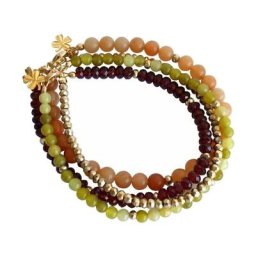 Gemshine Armband 'Set Golden Jade Granat Rot Grün' Armbänder & Armreife Weiss Damen