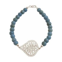 Gemshine Armband 'Yoga Mandala und blaue Aquamarin Edelsteine' Armbänder & Armreife Weiss Damen