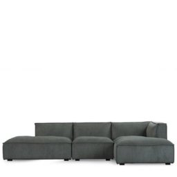Canapé angle droit AUSTER - Ecksofa rechts, Kord in Eukalyptusgrün & schwarzes Holz, B300