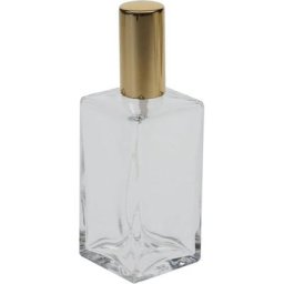 Fantasia Klarglas-Flasche, eckig, mit Zerstäuberpumpe + Kappe gold für 100 ml