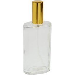 Fantasia Klarglas-Flasche, oval, mit Zerstäuberpumpe + Kappe gold für 100 ml