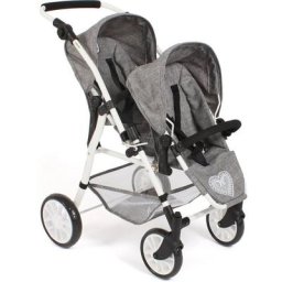 CHIC2000 Puppen-Zwillingsbuggy Twinny, Jeans Grey, mit schwenkbaren Vorderrädern