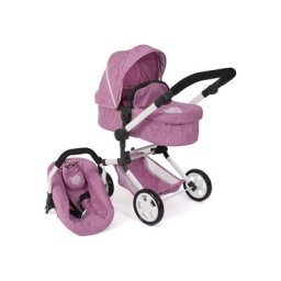 CHIC2000 Kombi-Puppenwagen Linus, Jeans Pink, mit Babywanne und Autositz