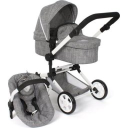 CHIC2000 Kombi-Puppenwagen Linus, Jeans Grey, mit Babywanne und Autositz