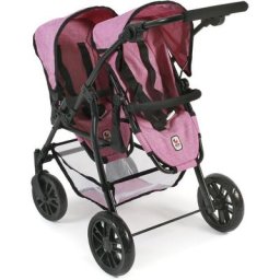 CHIC2000 Puppen-Zwillingsbuggy Twinny, Jeans Pink, mit schwenkbaren Vorderrädern
