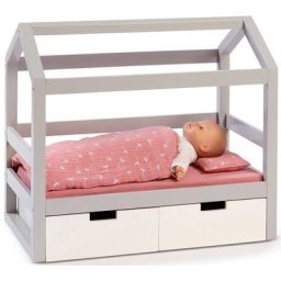 MUSTERKIND® Puppenbett Puppen-Hausbett Viola, grau/weiß, aus Holz