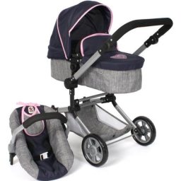 CHIC2000 Kombi-Puppenwagen Linus, Melange Grau-Navy, mit Babywanne und Autositz