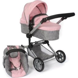 CHIC2000 Kombi-Puppenwagen Linus, Melange Grau-Rosa, mit Babywanne und Autositz