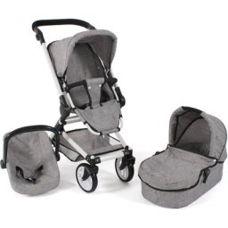 CHIC2000 Kombi-Puppenwagen Fides 3in1, Melange Grau, mit Babywanne, Sportsitz und Autositz