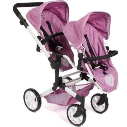 CHIC2000 Puppen-Zwillingsbuggy Linus Duo, Jeans Pink, mit zwei abnehmbaren, bis in Liegeposition verstellbaren Sportsitzen