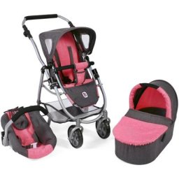 CHIC2000 Kombi-Puppenwagen Emotion All In 3in1, Anthrazit-Pink, inkl. Babywanne, Babyschale und Sportwagenaufsatz