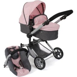 CHIC2000 Kombi-Puppenwagen Linus, Grau-Rosa, mit Babywanne und Autositz