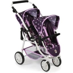 CHIC2000 Puppen-Zwillingsbuggy Tandem-Puppen-Buggy Vario, Stars Lila, mit schwenkbaren Vorderrädern