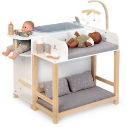 MUSTERKIND® Puppen Pflegecenter Viola, weiß/natur/grau, aus Holz und Musselin-Stoff