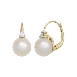 JOBO Perlenohrringe, 585 Gold mit 2 Diamanten und Süßwasser-Zuchtperlen