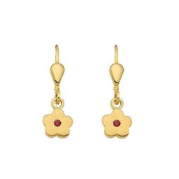 Adelia´s Paar Ohrhänger 333 Gold Ohrringe Ohrhänger Blüte, mit synthetischer Rubin Goldschmuck für Damen