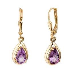 JOBO Paar Ohrhänger, Tropfen 333 Gold mit Amethyst