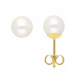 Adelia´s Paar Ohrhänger 333 Gold Ohrringe Ohrstecker mit Süßwasser Zuchtperle Ø 7 mm, mit Süßwasser Zuchtperle Goldschmuck für Damen