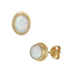 JOBO Paar Ohrstecker, oval 333 Gold mit synthetischen Opalen