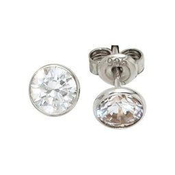 JOBO Paar Ohrstecker, rund 925 Silber mit Zirkonia