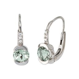 JOBO Paar Ohrhänger, 585 Weißgold mit 6 Diamanten und Amethyst