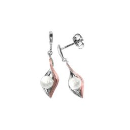 Zeeme Paar Ohrhänger 925/- Sterling Silber bicolor Perle weiß