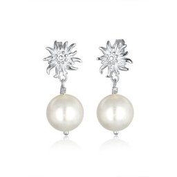 Elli Paar Ohrhänger Tracht Edelweiss Perle Dirndl Silber